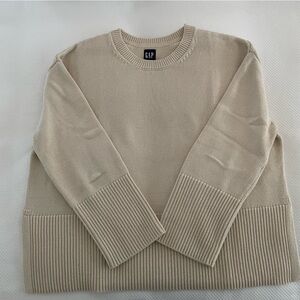GAP Oversized Cotton Crewneck Sweater, Cream, Size Medium